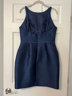 Sherri Hill Blue Size 10 Homecoming Wedding Guest Belt Cocktail Dress on Queenly