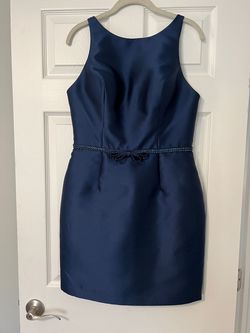 Sherri Hill Blue Size 10 Homecoming Wedding Guest Belt Cocktail Dress on Queenly