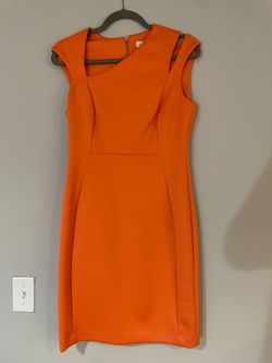 Calvin Klein Orange Size 8 Midi Interview Cocktail Dress on Queenly