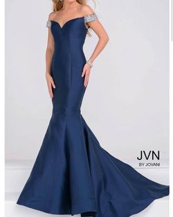Jovani Blue Size 6 70 Off Military Train Silk Mermaid Dress on Queenly