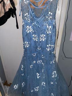Morrell Maxie Blue Size 4 Corset Floor Length Mermaid Dress on Queenly
