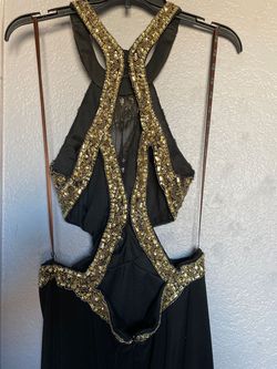 Camille La Vie Gold Size 10 Black Tie Floor Length Side slit Dress on Queenly