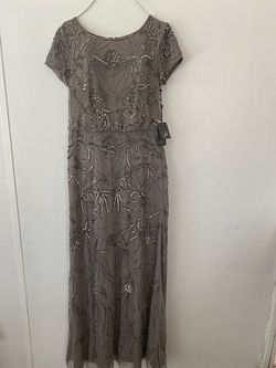 Adrianna Papell Silver Size 4 Military Floor Length Straight Dress on Queenly