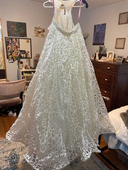 Blush White Size 6 Free Shipping Beaded Top Ball gown on Queenly