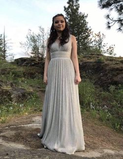David's Bridal Silver Size 4 Military Prom Floor Length Straight Dress on Queenly