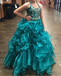 Little Rosie Green Size 12 Cupcake Quinceanera Ball gown on Queenly