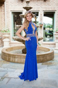 Jovani Blue Size 0 Floor Length Prom Sequined Train Mermaid Dress on Queenly