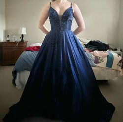 Mon Cheri Blue Size 8 Prom Tall Height Floor Length Ball gown on Queenly
