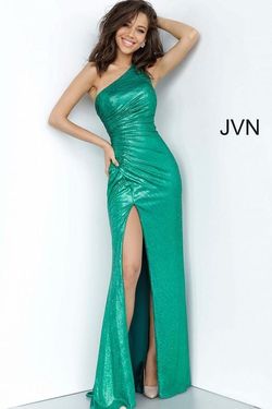 Style JVN4734 Jovani Green Size 6 Floor Length Side Slit Straight Dress on Queenly