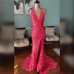 Jovani Hot Pink Size 2 Liquid Beaded Mermaid Dress on Queenly