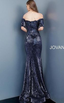 Jovani Blue Size 20 Liquid Beaded Navy Mermaid Ball gown on Queenly