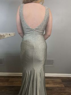 Jovani Silver Size 12 Plus Size 50 Off Mermaid Dress on Queenly