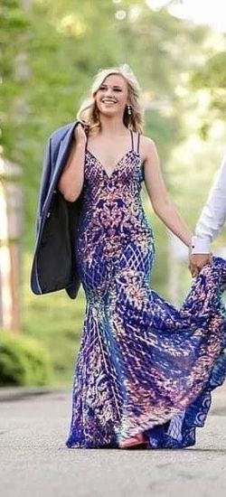 Sherri Hill Blue Size 4 Military Mermaid Dress on Queenly
