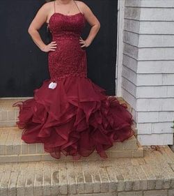 Sherri Hill Red Size 10 Burgundy Pageant Mermaid Dress on Queenly