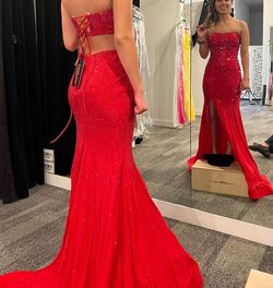 Sherri Hill Red Size 0 Black Tie Short Height Side slit Dress on Queenly