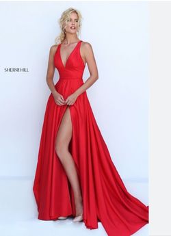 Sherri Hill Red Size 6 Black Tie Side slit Dress on Queenly