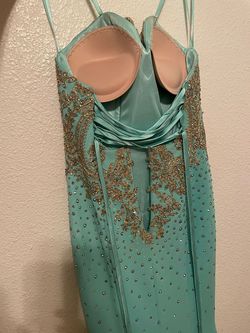 Johnathan Kayne Blue Size 00 Strapless Military Turquoise Straight Dress on Queenly