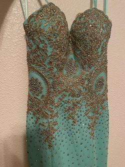 Johnathan Kayne Blue Size 00 Strapless Military Turquoise Straight Dress on Queenly