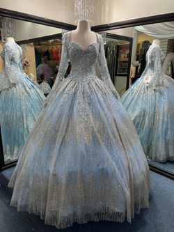 Mori Lee Blue Size 8 Quinceanera Black Tie Prom Free Shipping Ball gown on Queenly