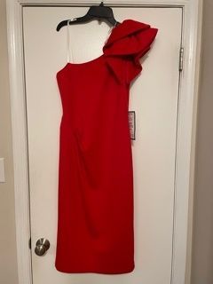 Style A19638 Betsy and Adam Red Size 8 Straight Dress on Queenly