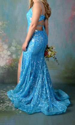 Style 70279 Rachel Allen Blue Size 8 Prom Black Tie Mermaid Dress on Queenly