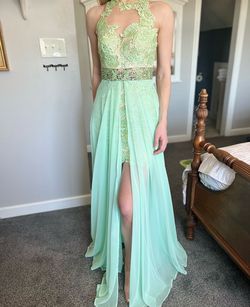 Sherri Hill Green Size 2 Sheer Black Tie Straight Dress on Queenly