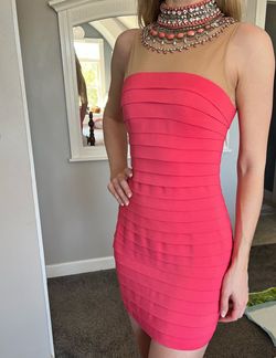 Sherri Hill Pink Size 6 Sequined Summer Homecoming High Neck Cocktail Dress on Queenly