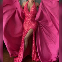 Jovani Hot Pink Size 0 Shiny Mermaid Dress on Queenly