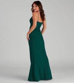 Style 05002-1802 Windsor Green Size 0 Floor Length Tall Height Bridesmaid Side slit Dress on Queenly