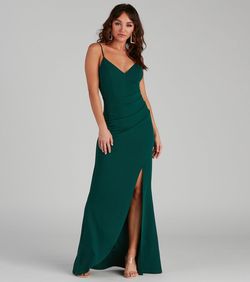 Style 05002-1802 Windsor Green Size 16 V Neck Jersey Side slit Dress on Queenly