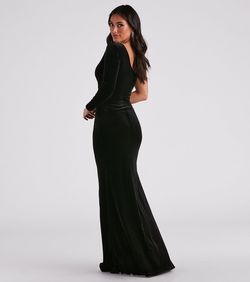 Style 05002-7057 Windsor Black Size 8 Padded Long Sleeve Tall Height Side slit Dress on Queenly