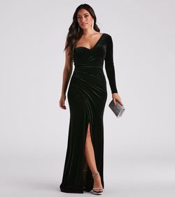 Style 05002-7057 Windsor Black Size 8 Padded Long Sleeve Tall Height Side slit Dress on Queenly