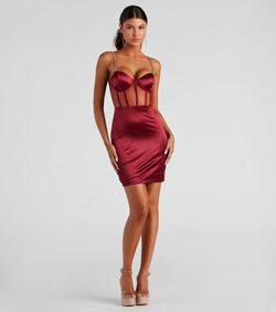 Style 05103-4441 Windsor Red Size 12 Corset Tall Height Sweetheart Silk Straight Dress on Queenly