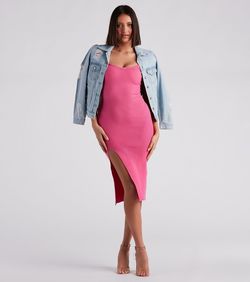 Style 06005-1646 Windsor Pink Size 4 Spaghetti Strap V Neck Summer Side slit Dress on Queenly