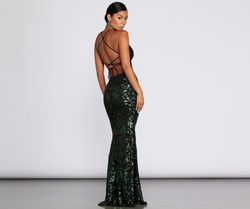 Style 05002-0245 Windsor Green Size 16 Spaghetti Strap Tall Height Jersey Mermaid Dress on Queenly