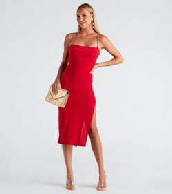 Style 05102-4800 Windsor Red Size 12 Euphoria Jersey Cocktail Side slit Dress on Queenly