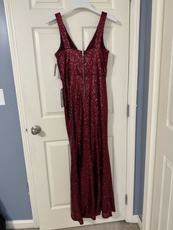 Crystal Doll Red Size 12 Sequin Military Sequined Straight Dress on Queenly