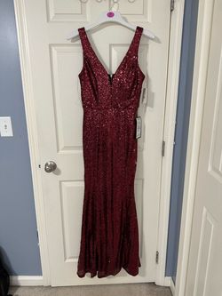 Crystal Doll Red Size 12 Floor Length Straight Dress on Queenly