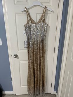 Crystal doll Gold Size 14 Sequined Jewelled Plus Size Straight Dress on Queenly