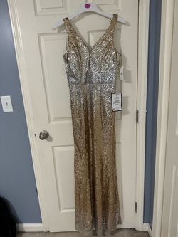 Crystal doll Gold Size 14 Jewelled Plus Size Straight Dress on Queenly