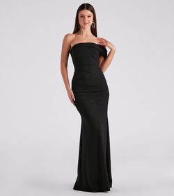 Style 05002-2990 Windsor Black Size 8 Shiny A-line Tall Height Straight Dress on Queenly
