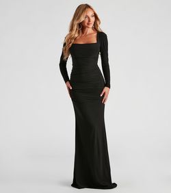 Style 05002-2382 Windsor Black Size 0 Long Sleeve Sleeves Corset Mermaid Dress on Queenly