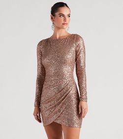 Style 05001-1085 Windsor Nude Size 6 Tall Height Sequined Jersey Straight Dress on Queenly