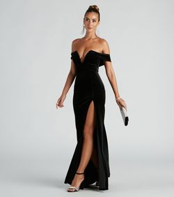 Style 05002-2606 Windsor Black Size 4 Mermaid Padded Jersey Side slit Dress on Queenly
