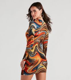 Style 05102-4779 Windsor Multicolor Size 0 Fitted Tall Height Long Sleeve Cocktail Dress on Queenly