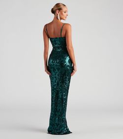 Style 05002-2631 Windsor Green Size 4 Floor Length Sheer Jewelled Side slit Dress on Queenly