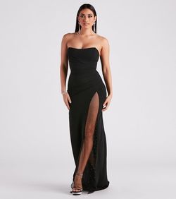 Style 05002-3476 Windsor Black Size 0 Prom Jewelled Side slit Dress on Queenly
