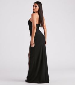 Style 05002-3476 Windsor Black Size 16 Sheer Prom Jewelled Side slit Dress on Queenly