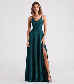 Style 05002-3219 Windsor Green Size 12 Spaghetti Strap Plus Size Side slit Dress on Queenly