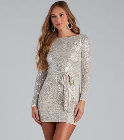Style 05001-0891 Windsor Silver Size 0 Euphoria Mini Tall Height Shiny Cocktail Dress on Queenly